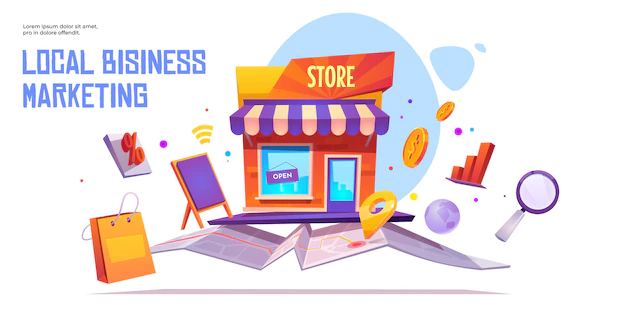 Local business marketing store with analytics and location